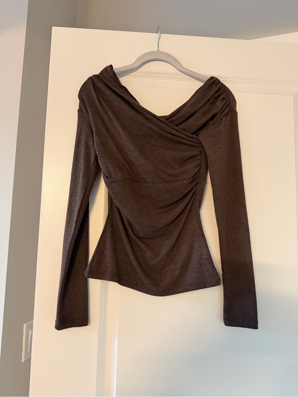 Zara Brown Off the Shoulder/ A symmetrical Long Sleeve Top